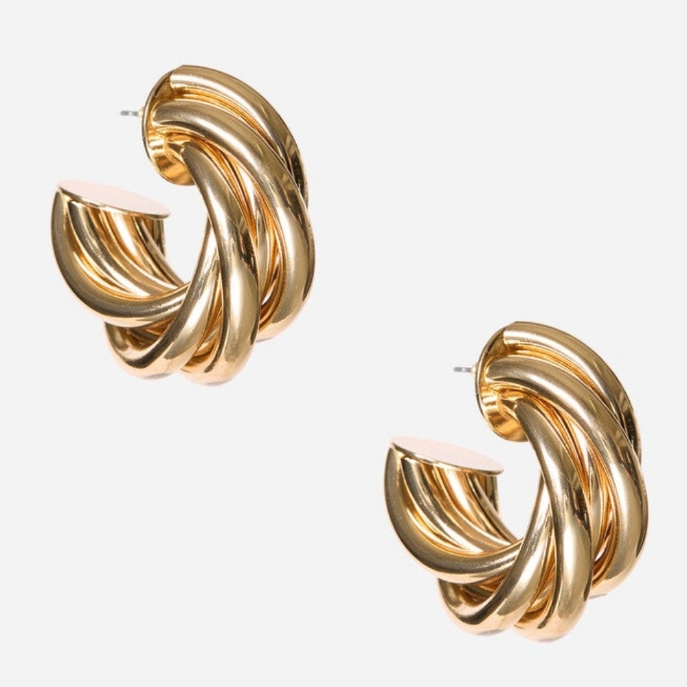 NIB GOLD TWISTED HOOPS EARRINGS
